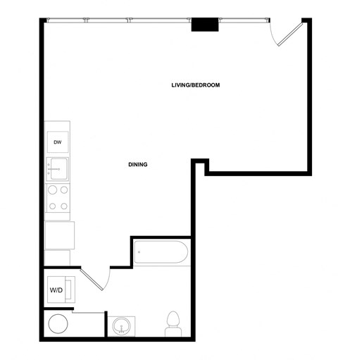 Floor plan for studio, 1 bath, 620 sqft